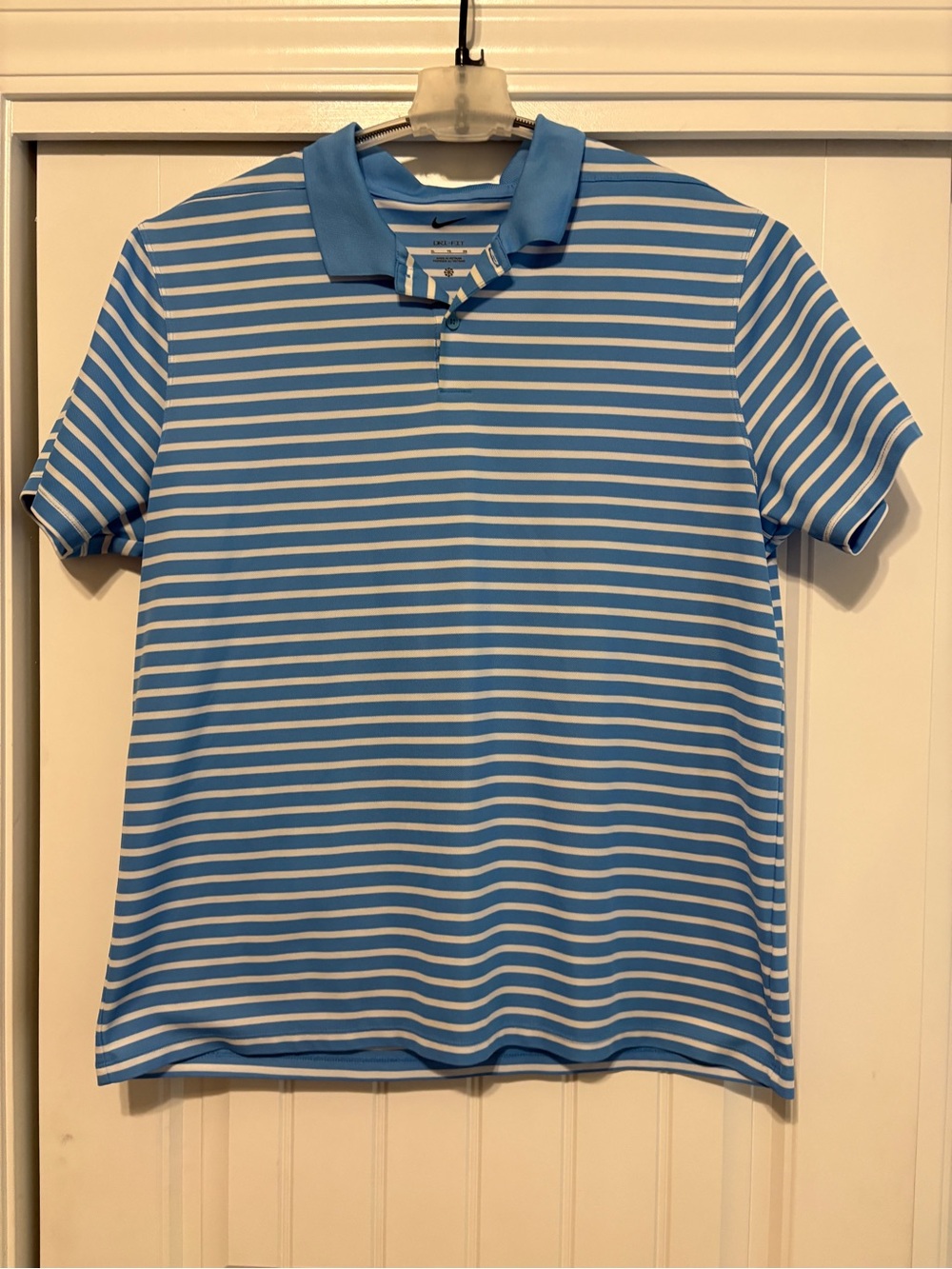 Nike Men’s Light Blue and White Striped Polo